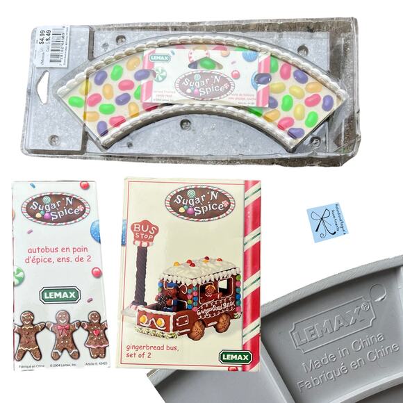 Lemax Sugar N Spice Y2K 2004 Gingerbread Bus Set of 2 Figurines and Candy Road - Picture 1 of 6